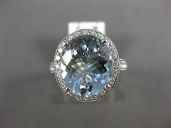 ESTATE LARGE 4.79CT DIAMOND & AAA AQUAMARINE 18K WHITE GOLD OVAL ENGAGEMENT RING