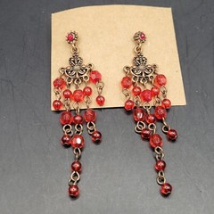 Ornate Red and Copper Chandelier Post Dangle Shoulder Duster Earrings 2.5″