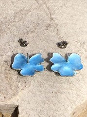 11. Vintage Sterling Silver 925 Blue Enamel ROSE Flower Stud Earrings 21 x 17mm