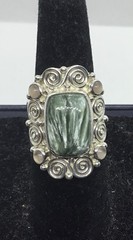 Vintage SAJEN Ring, Sterling Silver & Seraphenite Stone, Size 5.75, Scrollwork