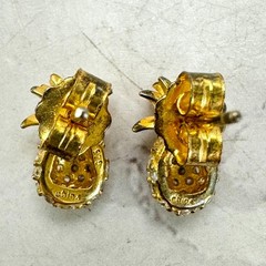 Vintage Pineapple Necklace & Earrings Gold Tone & 925 Rhinestones Crystal Beach