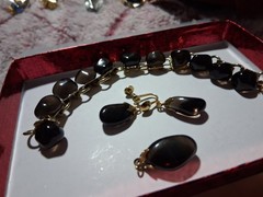 1960’s 4 Pc Smoky quartz Jewelry Set Gold Filled, Pendant,Bracelet, Pin,Earrings