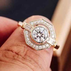 Art Deco Vintage Round Cut Lab Created Diamond 14K Gold Finish Engagement Ring