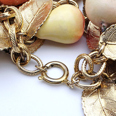 RARE! Napier Fruit Salad Charm Bracelet & Earrings, Peach, Nectarine, Pear Lemon