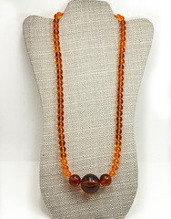 Vintage Chunky Bead Necklace Orange Amber Lucite Faux Tortoiseshell 29 in Long
