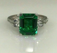 3.25Ct Art Deco Princess Lab Created Green Emerald Engagement 925 Silver Ring