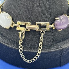 Vintage Pastel Cabochon Link Bracelet Pink Blue Purple Silver Tone 7.5”