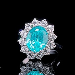 Vintage 18K White Gold Engagement Ring 4.02ct. Neon Blue Tourmaline Oval Shape