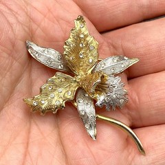 Vintage European Lily Flower 800 Continental Silver Rhinestones Pin Brooch