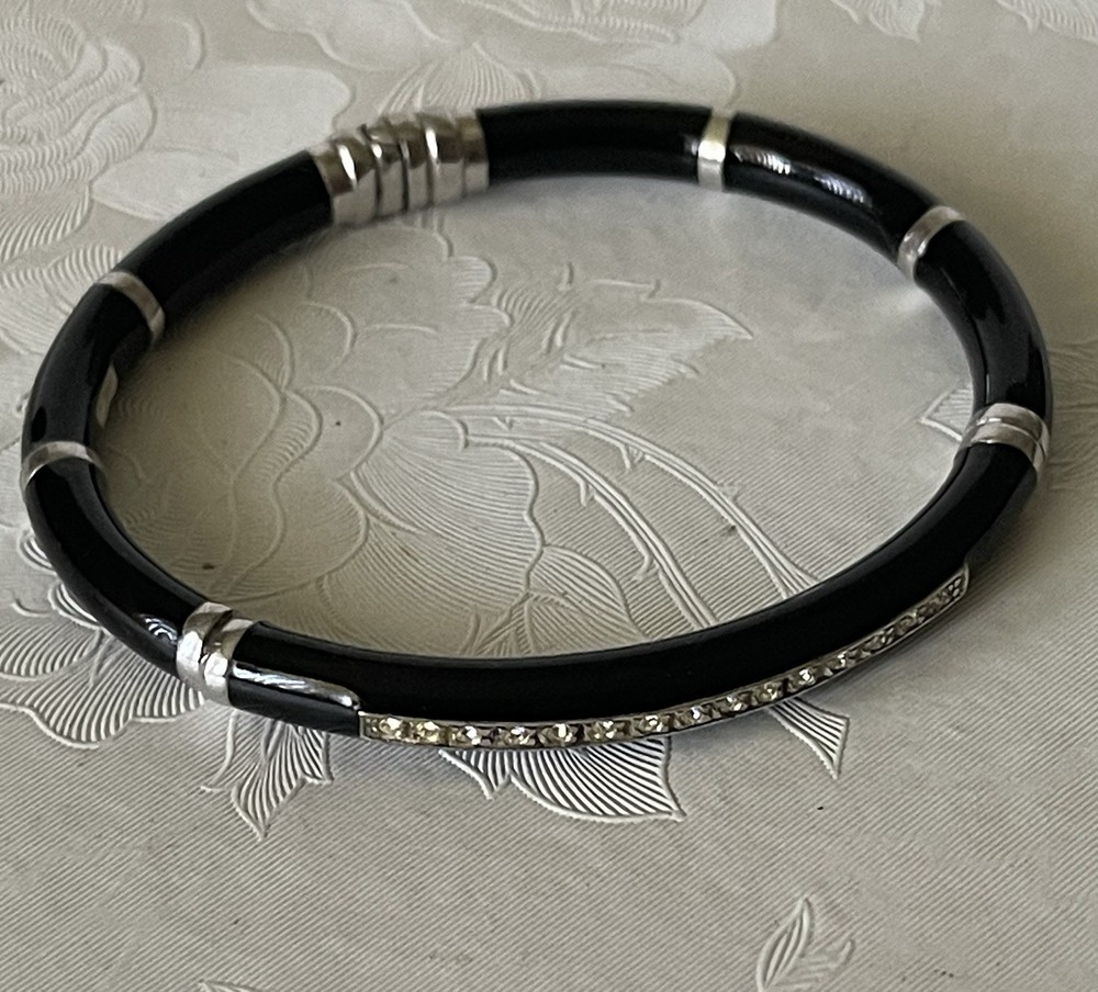 Unique Sterling Silver And Black Hinged Bangle Bracelet made In Italy