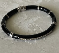Unique Sterling Silver And Black Hinged Bangle Bracelet made In Italy
