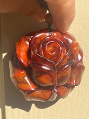 Natural Root Amber Hand Carved Rose Pendant Vintage Estate Jewelry Gift
