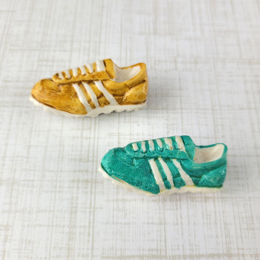 Sneaker Shoe Pin 80s Retro Vintage Blue Green Off White Yellow Lot of 2
