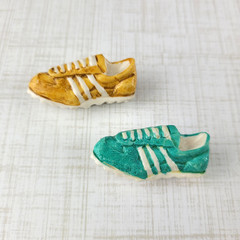 Sneaker Shoe Pin 80s Retro Vintage Blue Green Off White Yellow Lot of 2