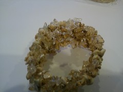 Sea Glass Chip & STONES Bracelet Beaded PINKISH/TAN STRETCHABLE 1 3/8″ WIDE