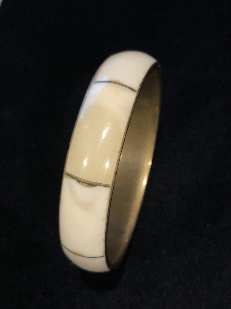 Large Vintage Sectioned Bone Horn Brass Bangle Bracelet INDIA