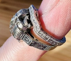 Art Deco 14k White Gold Diamond Wedding Engagement Ring Set Handcrafted Filigree