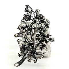 VTG Floral Spray Bow Pin Brooch Sparkling AB Peridot Green Crystal Rhinestones
