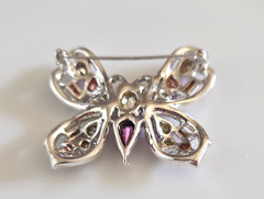 SilverTone Pink Purple Rhinestone GEM Sparkling Shimmering Butterfly Brooch Pin