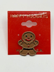 CHRISTMAS GINGERBREAD MAN HOLIDAY LAPEL PIN BROOCH HAPPY HOLIDAYS MADE IN USA