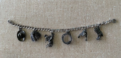 Vintage Sterling Silver Western Cowboy Charm Bracelet with 6 Charms