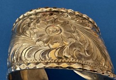 Vintage RARE Signed MOSES Sterling Silver Hand Engraved Curved End Cuff Bracelet