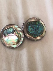 Mexico 925 ATI Signed Sterling Silver And Abalone Vintage Earrings Clip On