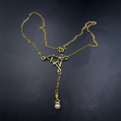 Vintage Yellow Gold Filled Freshwater Pearl Lavalier Necklace, 15 Inch, 5.5 gram