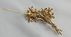 Vtg Pastelli Enamel and Goldtone Brooch Blue Teal Floral Flower Bouquet 2 inches
