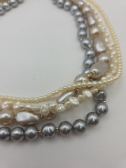 Vintage Faux Pearl Multistrand Round Baroque White Champagne Grey Statement 19.5