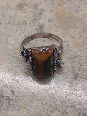 1980’s Tiger’s Eye Silvertone Lily Flower Ring Size 9.5