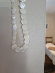 Vintage Mother Of Pearl Round Flat Disc Beaded Necklace 24 inch.