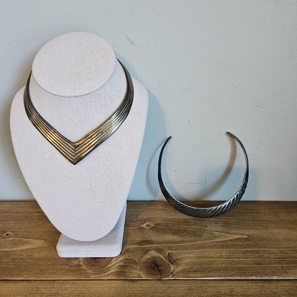 Vintage Silvertone And Brass Gold Tone Collar Chokers
