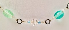 Stunning Sterling Silver Blue Green Art Glass Rock Crystal Necklace 18” 925/1000