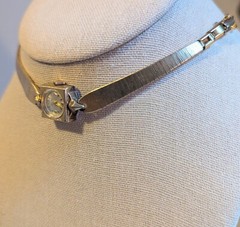 Vintage Wyler yellow gold plated circle in square watch choker with vintage band