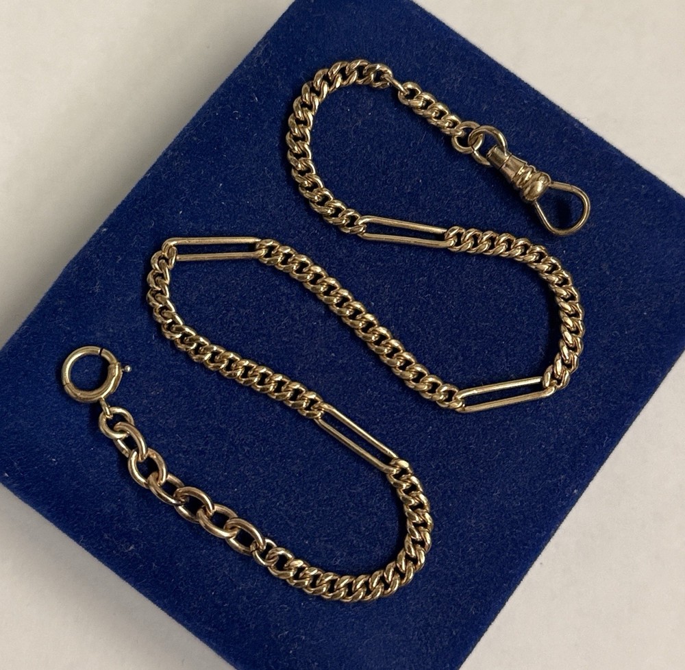BOLD! 11.2g Cuban Curb Gold filled fob victorian Vtg Gf 13.3” Figaro 3.9mm