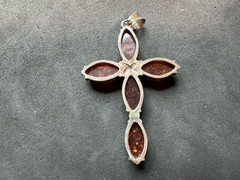 7.73g Vintage Sterling Silver 925 Orange Cross Pendant Marquise Shape M