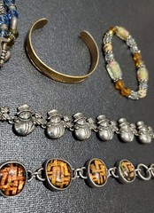 Vintage Bracelet Lot Of 5, Pewter Snowmen, Resin & Metal, Glass Bead Wristwatch