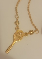 Gorgeous VTG Tennis Racket & Ball Charm Necklace Chain+ Pendant Taiwan Gold 👀