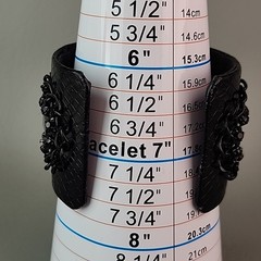 Cuff Bracelet Wide Black Faux Leather Chain Acrylic Beads 7″