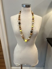 Vintage 1970s Orange Brown Yellow Beaded Long Necklace