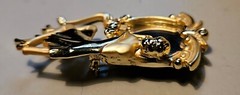 Vintage AJC Gold Tone Art Deco Fancy Lady Vanity Mirror Brooch Pin