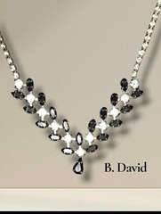 designer B David Rhinestone Necklace vtg black Clear and silver Signed Bridal