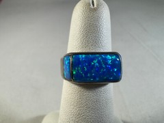 Vintage Sterling Silver lnlay fiery opal ring, size 5.50