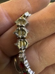 Vintage Silver Toned Red Rhinestones Statement Cuff Bracelet Costume Jewelry