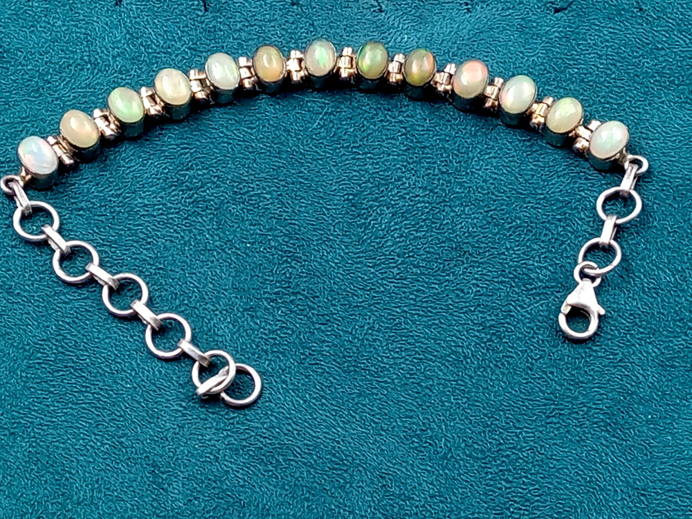 7.5″ Thirteen Stone Jelly Opal & Sterling Silver Bracelet lots Fire 🔥