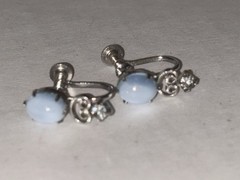 VTG L G Lind Gal Rhinestone & Blue Moonstone 3 pc matching Jewelry Set Demi Paru