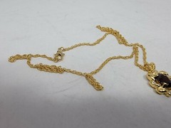 Vintage Gold Tone Red Ruby Cubic Zirconia Pendant Necklace