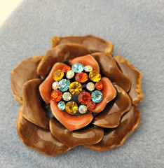 Rhinestone Enamel Metal Flower Brooch for Blazer Jacket Heavy