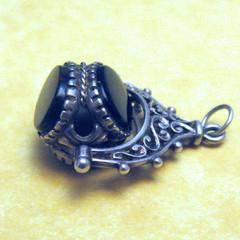 Vintage English Silver Triple Stone Spinning Fob Charm Carnelian Bloodstone Onyx